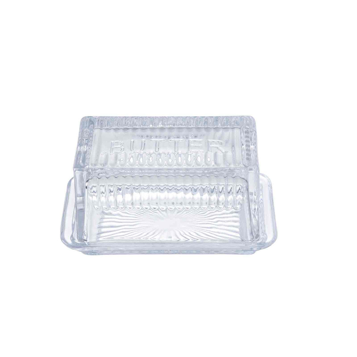 Embossed Glass Butter Dish | Large